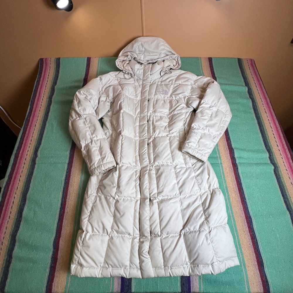 The North Face Puffer Parka Women S Cream 600 Down Hooded Long Quilted Coat